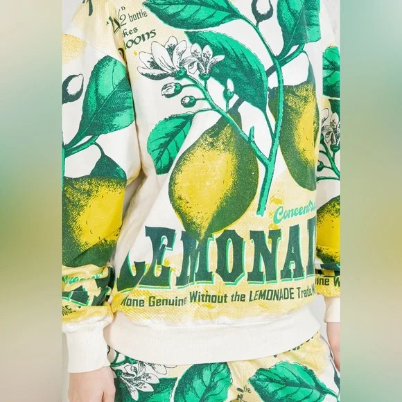 V3. ❤️NEW Retro Vintage Lemon Print Sweatshirt Jogger Set 100% Cotton Flour Sack - Picture 5 of 7